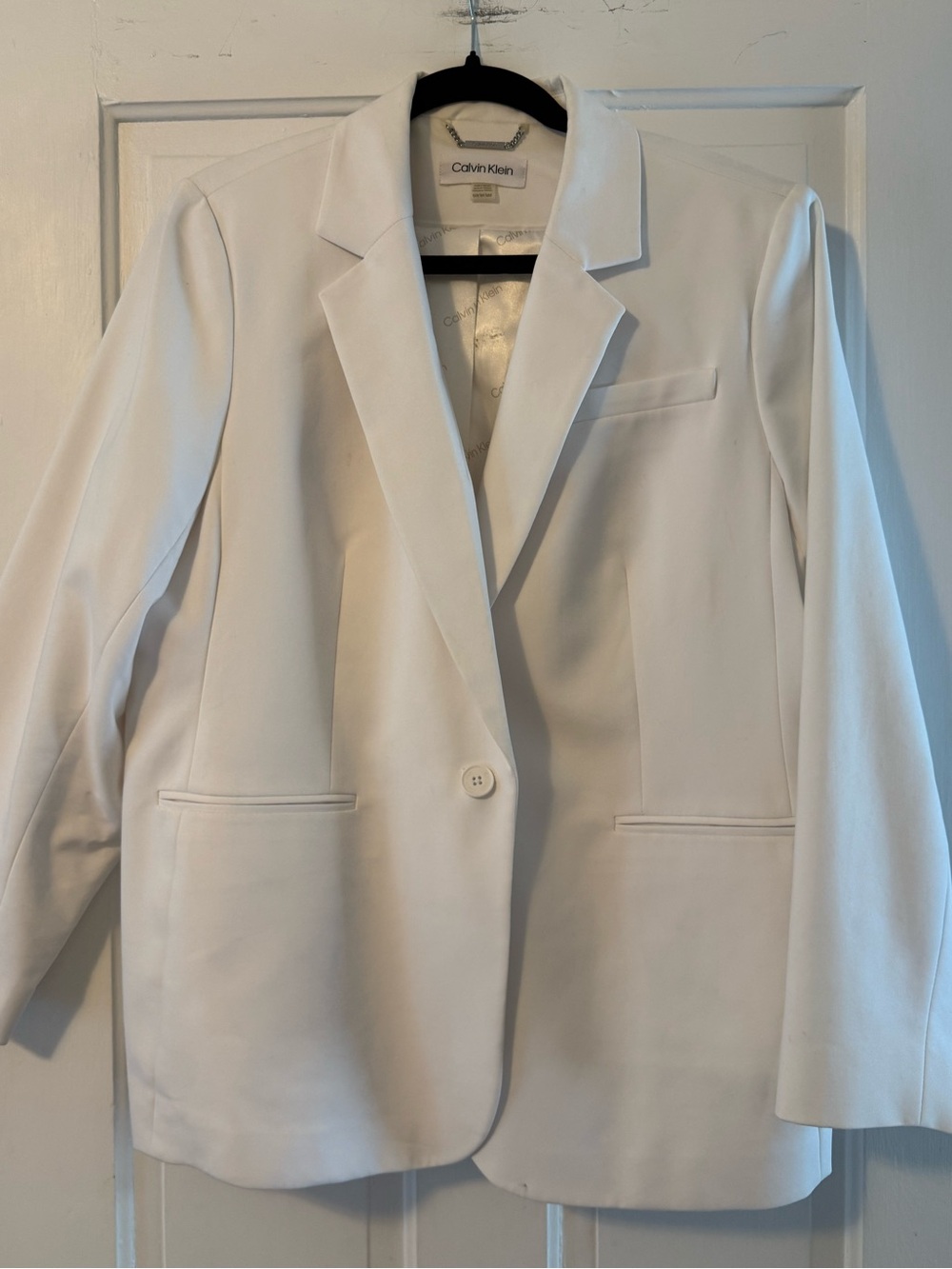 Calvin Klein White Single-Button Notch Lapel Blazer